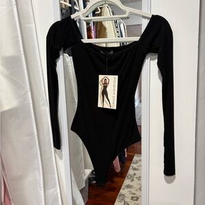 Naked Wardrobe Black Off Shoulder Long Sleeve Bodysuit